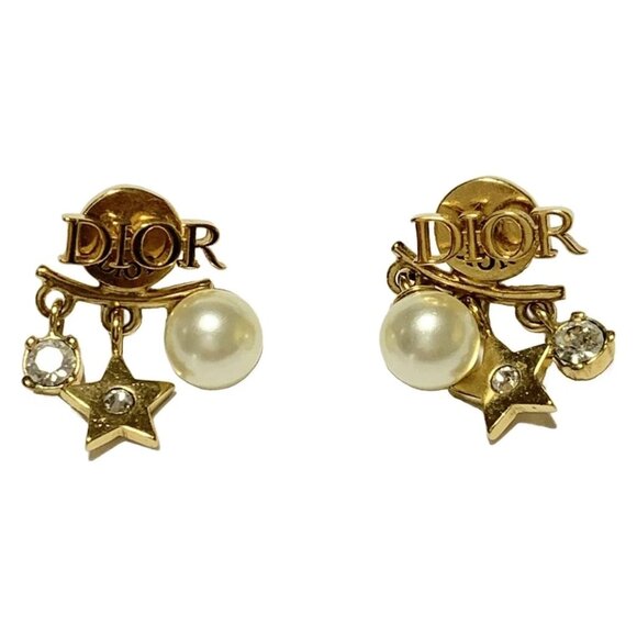 Christian Dio(r)evolution Gold Cream Clear Metal Resin Pearl Earrings 505-071225 - Picture 1 of 3